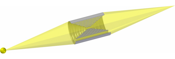 rolled X-ray prism lens with beam