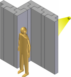 Sketch of a concrete X-ray shielding with a person in front